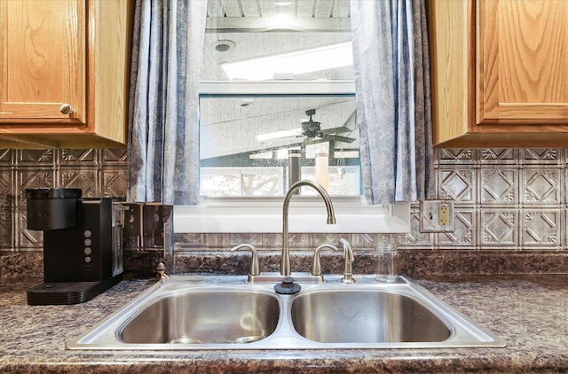 302 S Orr Dr, Normal, IL 61761 - kitchen view of decorative backsplash and a ceiling fan