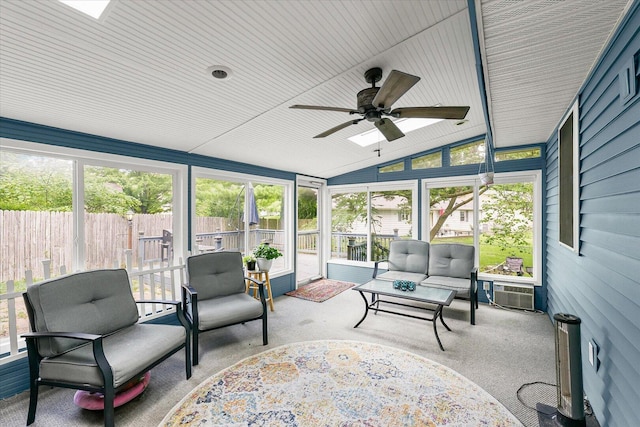 302 S Orr Dr, Normal, IL 61761 - sunroom featuring an outdoor living space, ceiling fan, plenty of natural light, and vaulted ceiling