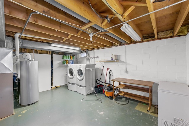 302 S Orr Dr, Normal, IL 61761 - basement with water heater, washer and clothes dryer, refrigerator, and concrete block wall