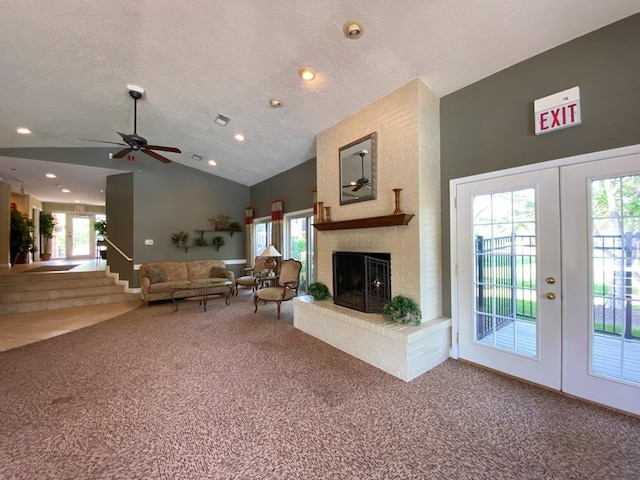 1340 Mcdowell Rd Unit 201, Naperville, IL 60563 - living room with carpet flooring, ceiling fan, healthy amount of natural light, a fireplace, and recessed lighting