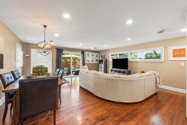 1341 S Sumner St, Wheaton, IL 60189 - living area with a chandelier, dark wood-style flooring, and recessed lighting