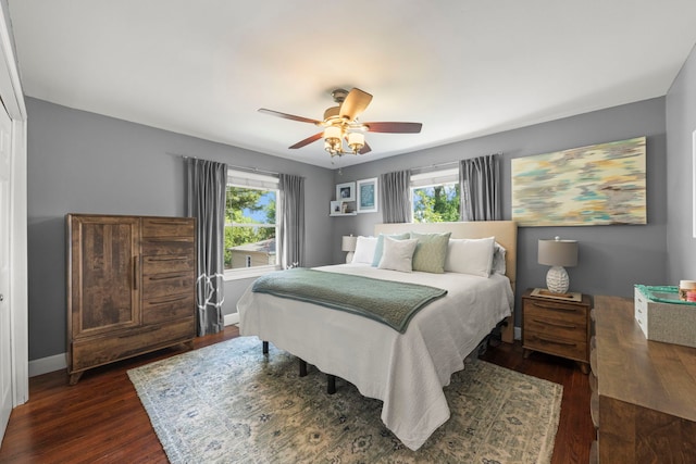 1341 S Sumner St, Wheaton, IL 60189 - bedroom with multiple windows, dark wood-style flooring, and ceiling fan