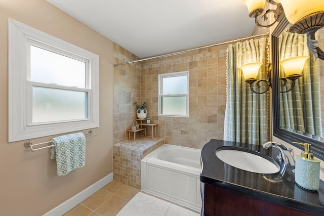 1341 S Sumner St, Wheaton, IL 60189 - full bathroom with a tub, tile patterned floors, vanity, and a shower with curtain