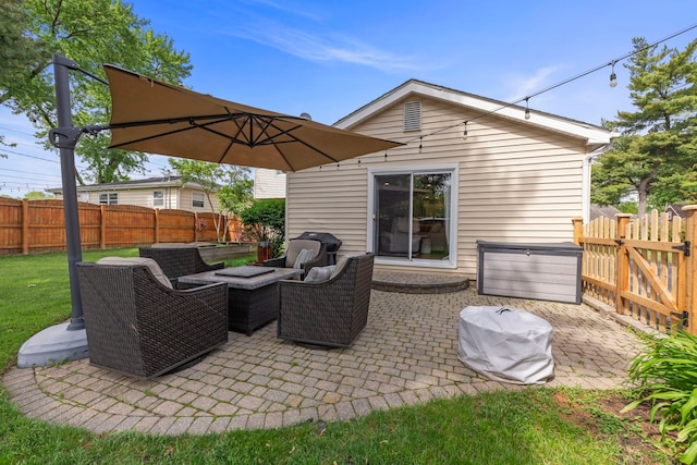 1341 S Sumner St, Wheaton, IL 60189 - fenced backyard with a patio, a gate, and outdoor lounge area