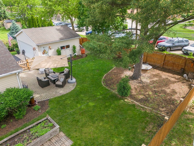 1341 S Sumner St, Wheaton, IL 60189 - fenced backyard with an outdoor hangout area, a patio, and a garden