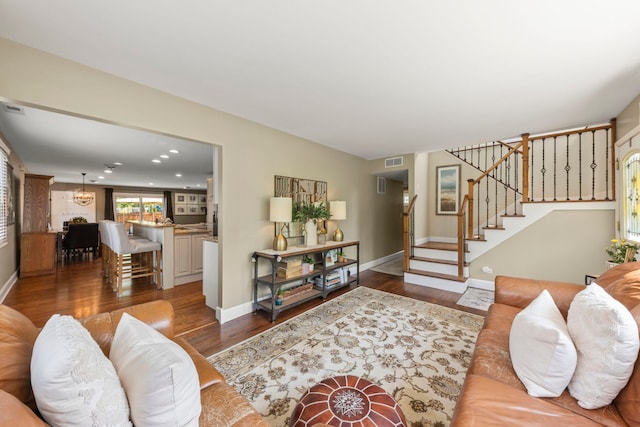 1341 S Sumner St, Wheaton, IL 60189 - living area with wood finished floors, stairway, and recessed lighting
