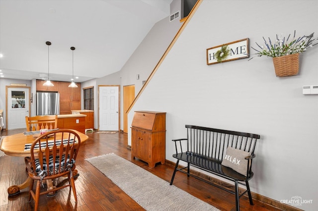 1306 Riverview Dr, Joliet, IL 60431 - dining space with dark wood-style flooring, recessed lighting, and high vaulted ceiling