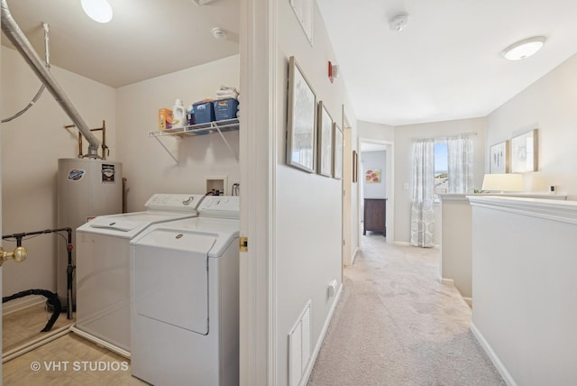 950 Genesee Dr, Naperville, IL 60563 - laundry room with washer and clothes dryer, water heater, and light carpet