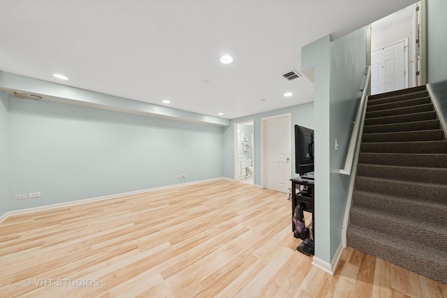 950 Genesee Dr, Naperville, IL 60563 - finished basement with wood finished floors, stairway, and recessed lighting