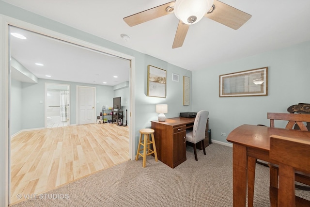 950 Genesee Dr, Naperville, IL 60563 - office area with recessed lighting, ceiling fan, and wood finished floors