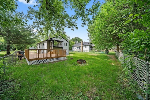 114 Maple St, Mchenry, IL 60051 - fenced backyard with an outdoor fire pit and a deck