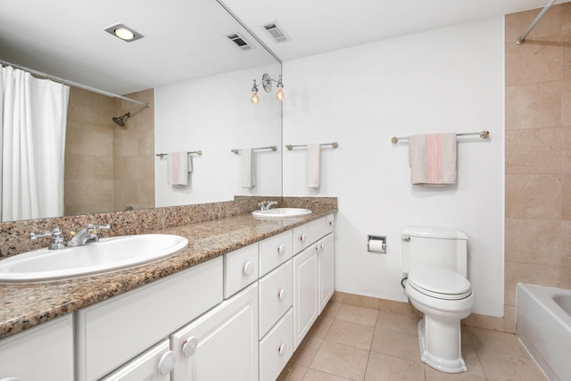 40 E Delaware Pl Unit 1502, Chicago, IL 60611 - bathroom with double vanity, shower / bathtub combination with curtain, and tile patterned floors