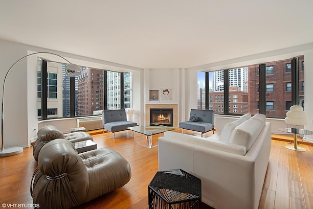40 E Delaware Pl Unit 1502, Chicago, IL 60611 - living room featuring wood finished floors, a lit fireplace, and a view of city