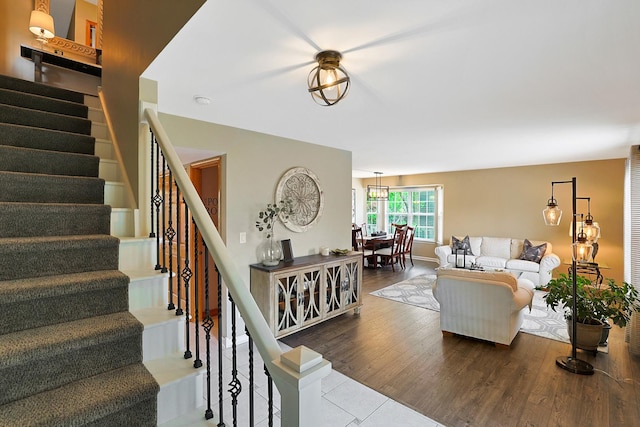 747 Warwick Ct, Carol Stream, IL 60188 - living room featuring stairway and tile patterned flooring