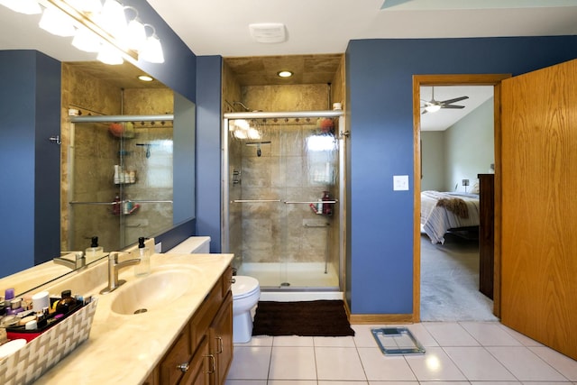 747 Warwick Ct, Carol Stream, IL 60188 - full bathroom featuring vanity, tile patterned floors, ensuite bathroom, a stall shower, and ceiling fan