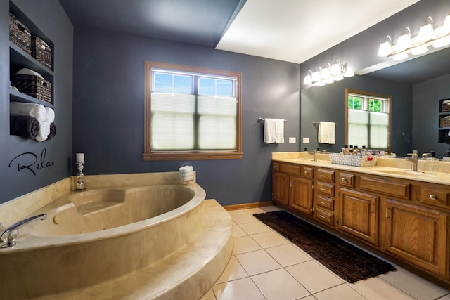 747 Warwick Ct, Carol Stream, IL 60188 - full bath featuring double vanity, a tub with jets, and tile patterned floors