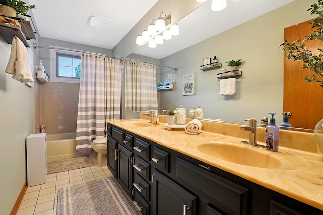 747 Warwick Ct, Carol Stream, IL 60188 - bathroom featuring tile patterned flooring, double vanity, and shower / tub combo with curtain