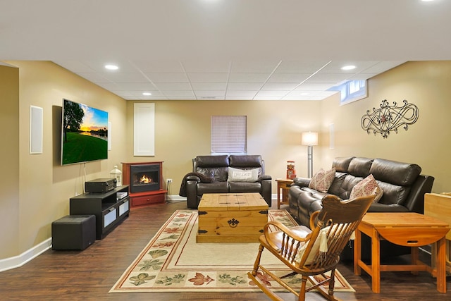 747 Warwick Ct, Carol Stream, IL 60188 - living room with dark wood-style flooring, a drop ceiling, and recessed lighting
