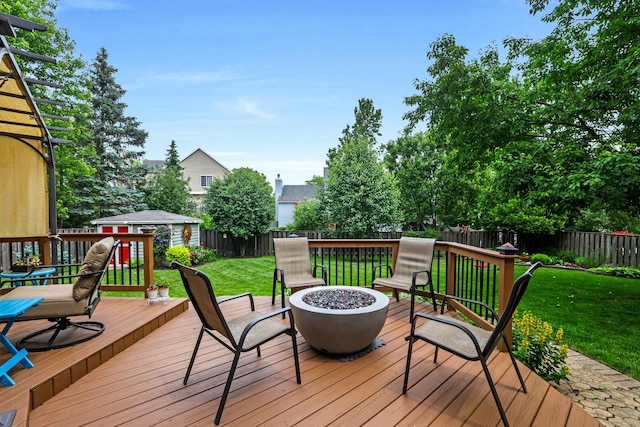 747 Warwick Ct, Carol Stream, IL 60188 - wooden terrace featuring a fenced backyard and an outdoor fire pit