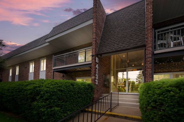 view of property at dusk