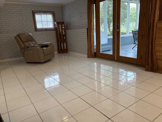 535 N Midlothian Rd, Mundelein, IL 60060 - living area with brick wall and light tile patterned flooring
