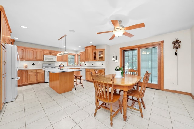 15501 116th Ct, Orland Park, IL 60467 - dining space with ceiling fan, light tile patterned flooring, and recessed lighting