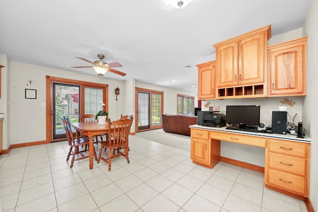 15501 116th Ct, Orland Park, IL 60467 - dining room with built in desk, plenty of natural light, ceiling fan, light tile patterned flooring, and recessed lighting