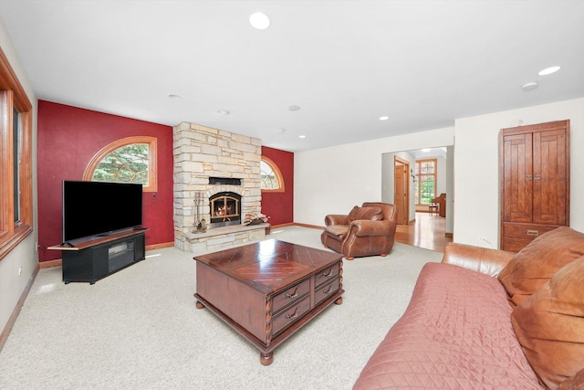 15501 116th Ct, Orland Park, IL 60467 - living area with light carpet, a fireplace, and recessed lighting