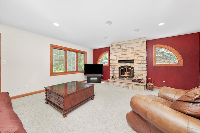 15501 116th Ct, Orland Park, IL 60467 - living room with carpet floors, plenty of natural light, a fireplace, and recessed lighting