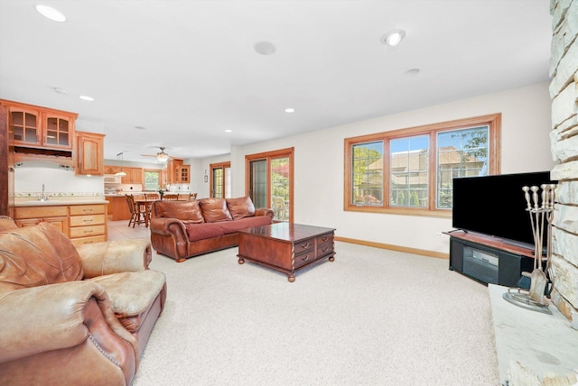 15501 116th Ct, Orland Park, IL 60467 - living area with light colored carpet, recessed lighting, and a ceiling fan
