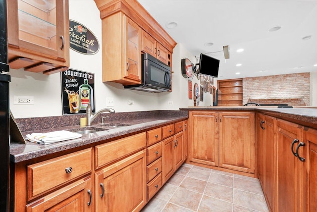 15501 116th Ct, Orland Park, IL 60467 - kitchen featuring black microwave, recessed lighting, brown cabinetry, and dark stone countertops