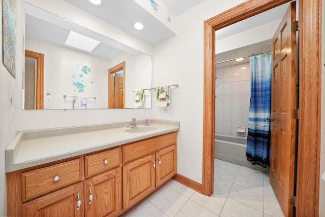 15501 116th Ct, Orland Park, IL 60467 - bathroom with a skylight, vanity, tile patterned flooring, shower / bathtub combination with curtain, and recessed lighting