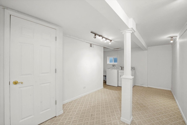 1554 Chickasaw Dr, Naperville, IL 60563 - finished below grade area featuring washer and clothes dryer and rail lighting