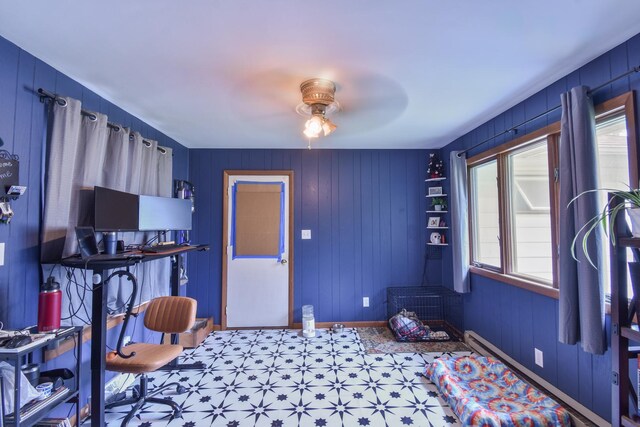 109 E Seminole St, Dwight, IL 60420 - home office featuring plenty of natural light, ceiling fan, tile patterned floors, and baseboard heating