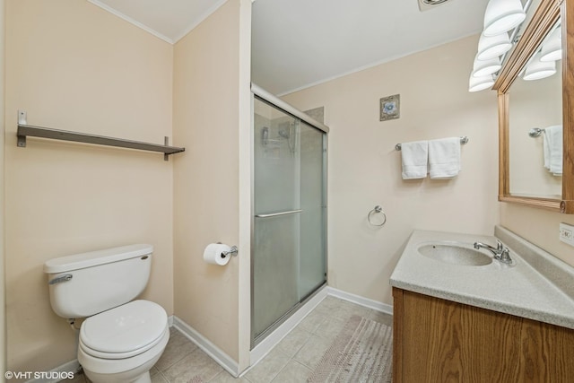 320 Pleasant St, Hoffman Estates, IL 60169 - bathroom with vanity, crown molding, tile patterned flooring, and a shower stall