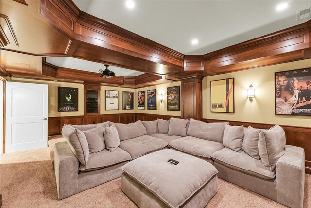 4905 Peifer Ln, Champaign, IL 61822 - carpeted home theater room featuring crown molding, wainscoting, and recessed lighting