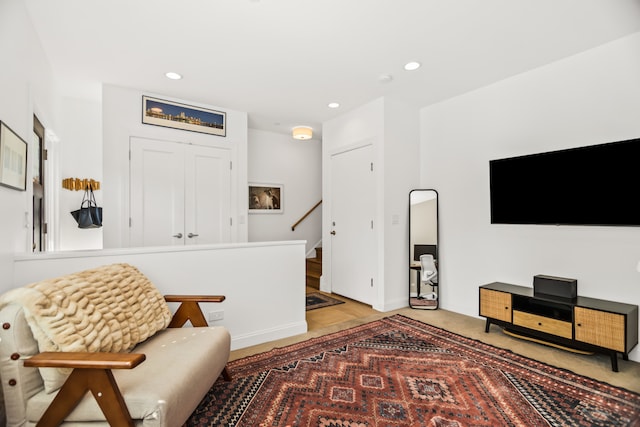 643 Custer Ave, Evanston, IL 60202 - living area with stairway, recessed lighting, and light colored carpet