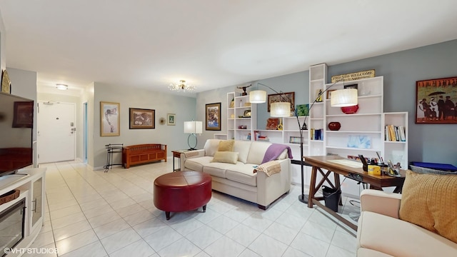 5050 S E End Ave Unit 9C, Chicago, IL 60615 - living area with a chandelier and light tile patterned floors