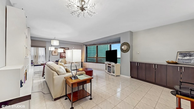 5050 S E End Ave Unit 9C, Chicago, IL 60615 - living room with a chandelier and light tile patterned floors