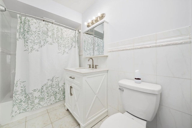 7234 W N Ave Unit 1806, Elmwood Park, IL 60707 - full bath featuring vanity, shower / bath combination with curtain, tile patterned flooring, and tile walls