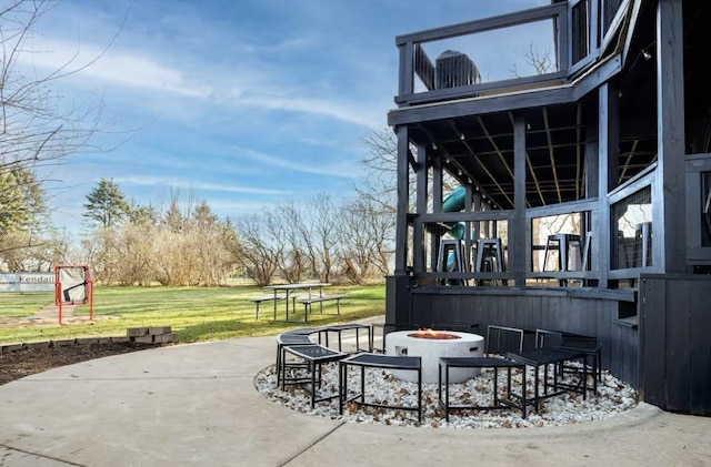 9439 Corneils Rd, Bristol, IL 60512 - view of patio / terrace featuring an outdoor fire pit
