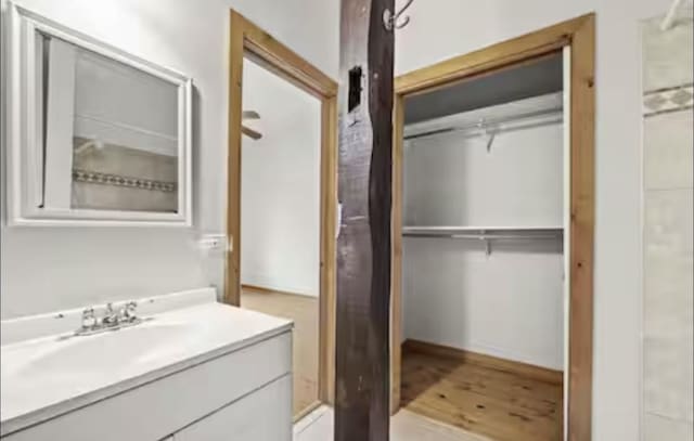 9439 Corneils Rd, Bristol, IL 60512 - bathroom featuring vanity, a spacious closet, and wood finished floors