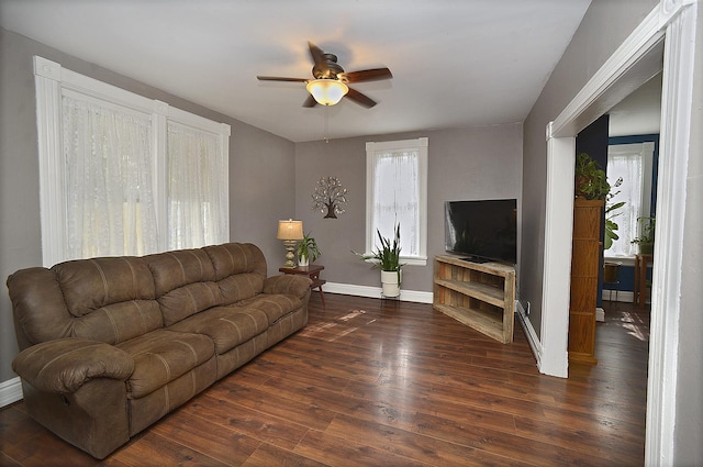 1107 W Lafayette St, Ottawa, IL 61350 - living area with plenty of natural light, a ceiling fan, and wood finished floors