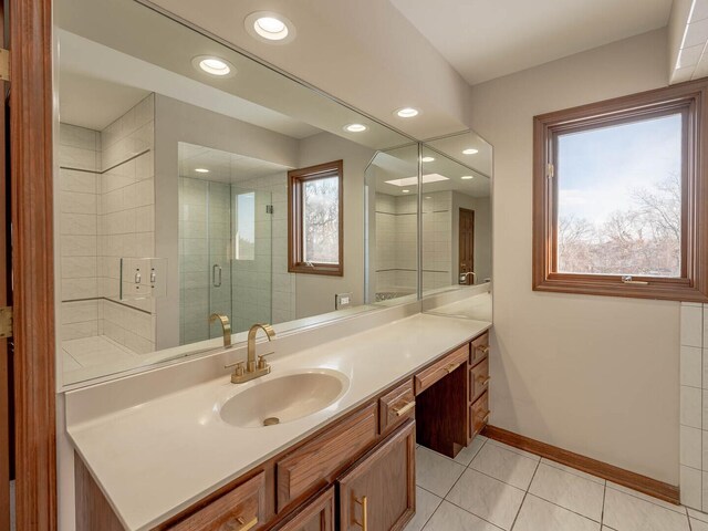 501 Bryan Trl, New Lenox, IL 60451 - bathroom featuring vanity, recessed lighting, a shower stall, and tile patterned floors