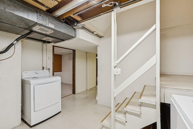 12 N Waterford Dr Unit 0, Schaumburg, IL 60194 - unfinished basement with washer / clothes dryer, stairs, and light flooring