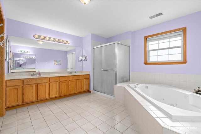 16260 W Mohawk Ct, Lockport, IL 60441 - full bath with a stall shower, a whirlpool tub, double vanity, and tile patterned flooring