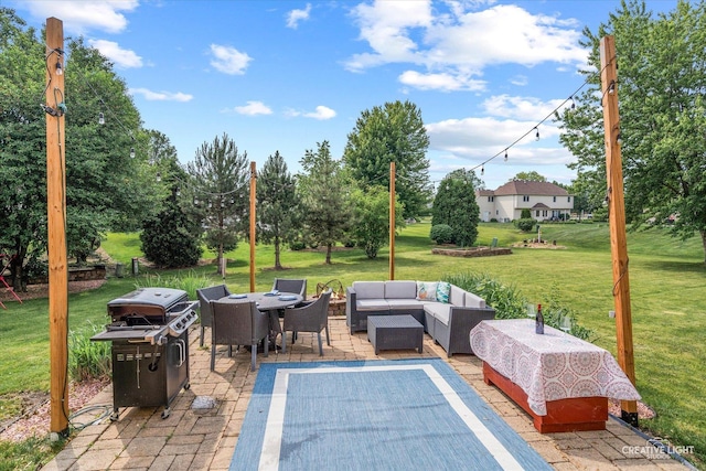 16260 W Mohawk Ct, Lockport, IL 60441 - view of patio featuring an outdoor hangout area, grilling area, and view of scattered trees