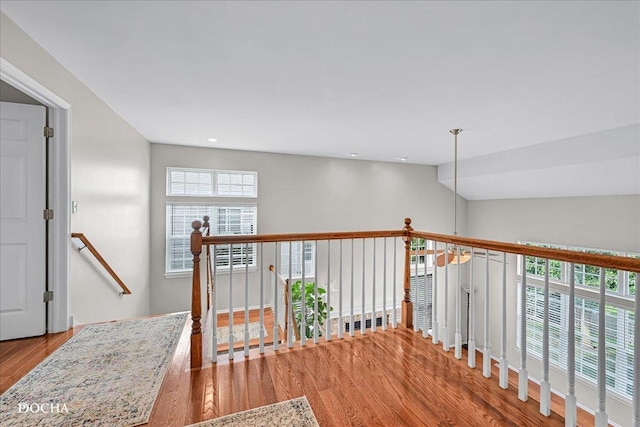 13311 Morning Mist Pl, Plainfield, IL 60585 - hallway featuring wood finished floors, an upstairs landing, and recessed lighting