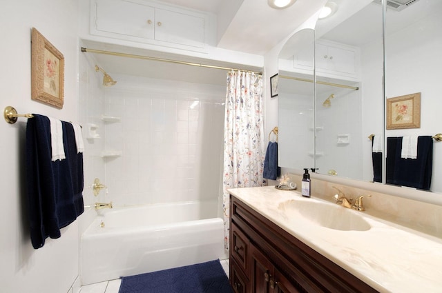 440 E Walnut St, Roselle, IL 60172 - full bath featuring vanity, shower / tub combo with curtain, and tile patterned floors