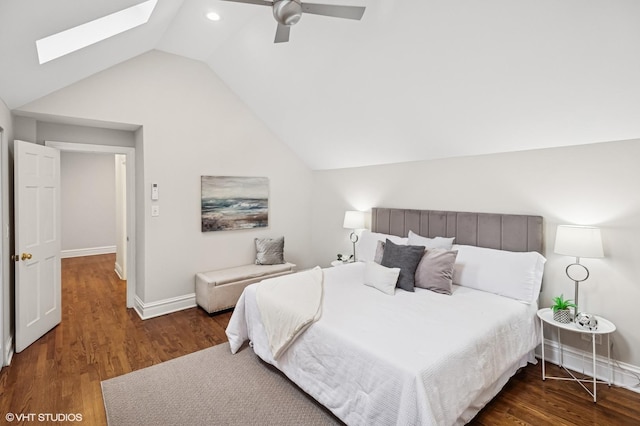 4848 N Seeley Ave, Chicago, IL 60625 - bedroom featuring lofted ceiling, a skylight, wood finished floors, ceiling fan, and recessed lighting